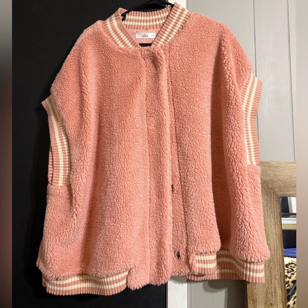 TALULAH Pink Sherpa varsity vest